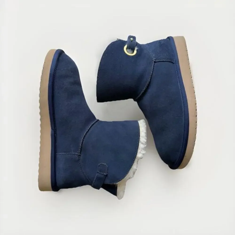 Koolaburra By Ugg Sz 7 Remley Mini Blue‎ Suede Boots Cozy Winter Ankle